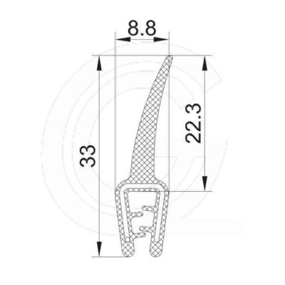 Klemprofiel | EPDM | volrubber flap | zwart | 33 x 8,8 mm | per meter